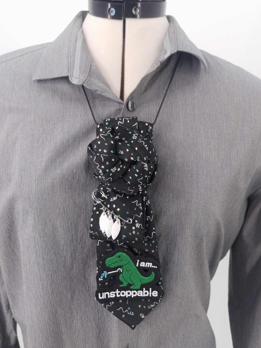 Reworked Vintage T-Rex Necktie Necklace ✨ Upcycled Art